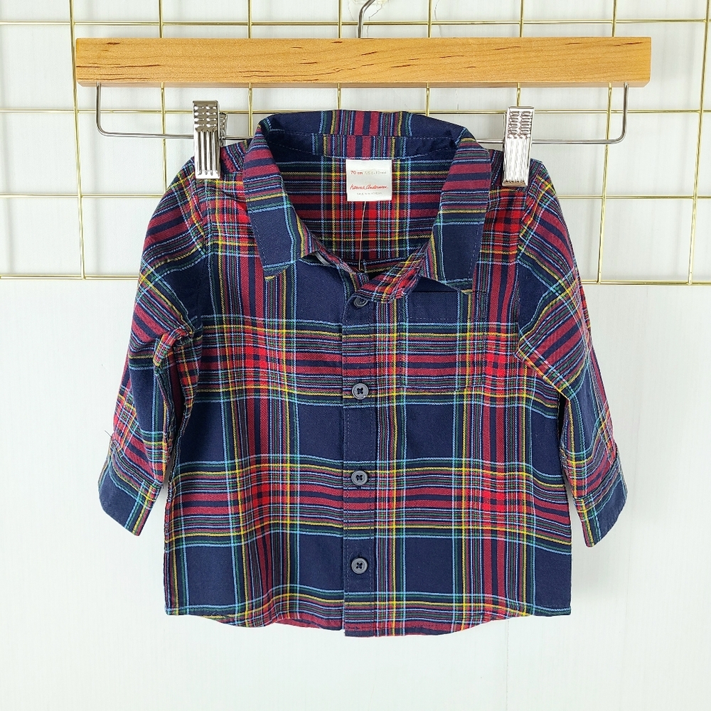 NWT Hanna Andersson Blue Red Tartan Plaid Button-Down Shirt